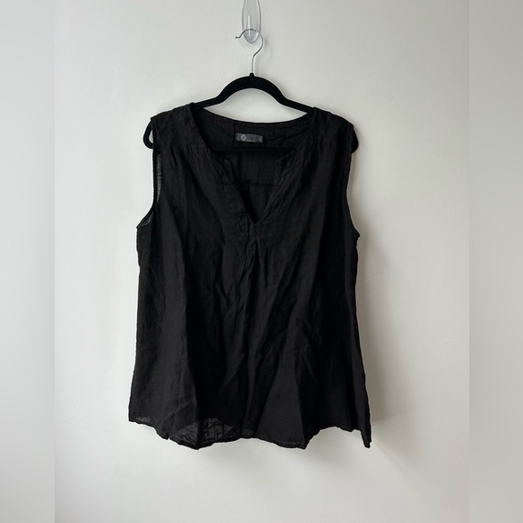 linen Tops - Oversized lagenlook  black linen top sleeveless